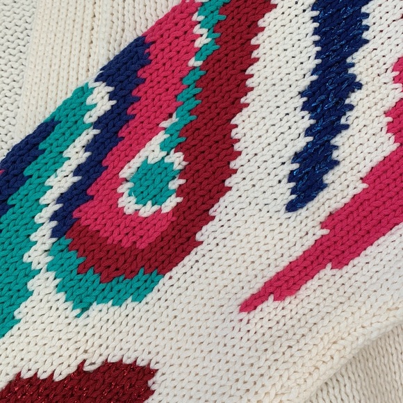 ❤️❤️❤️Oui,  Knitted Cream with colorful sleeves short cardigan size 10 US❤️❤️❤️ - Picture 8 of 10